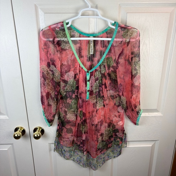 Aratta Silent Journey Semi Sheer Tunic Top Silk Blouse - Picture 1 of 4